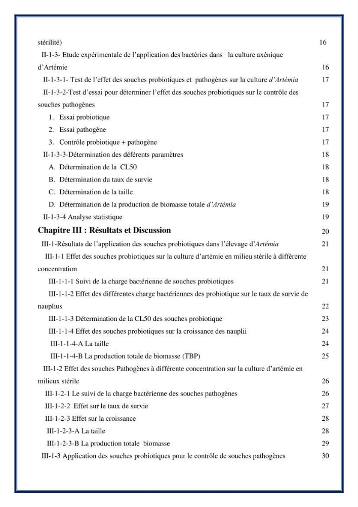 Application des souches à potentiel probiotique dans un élevage d’Artémie: