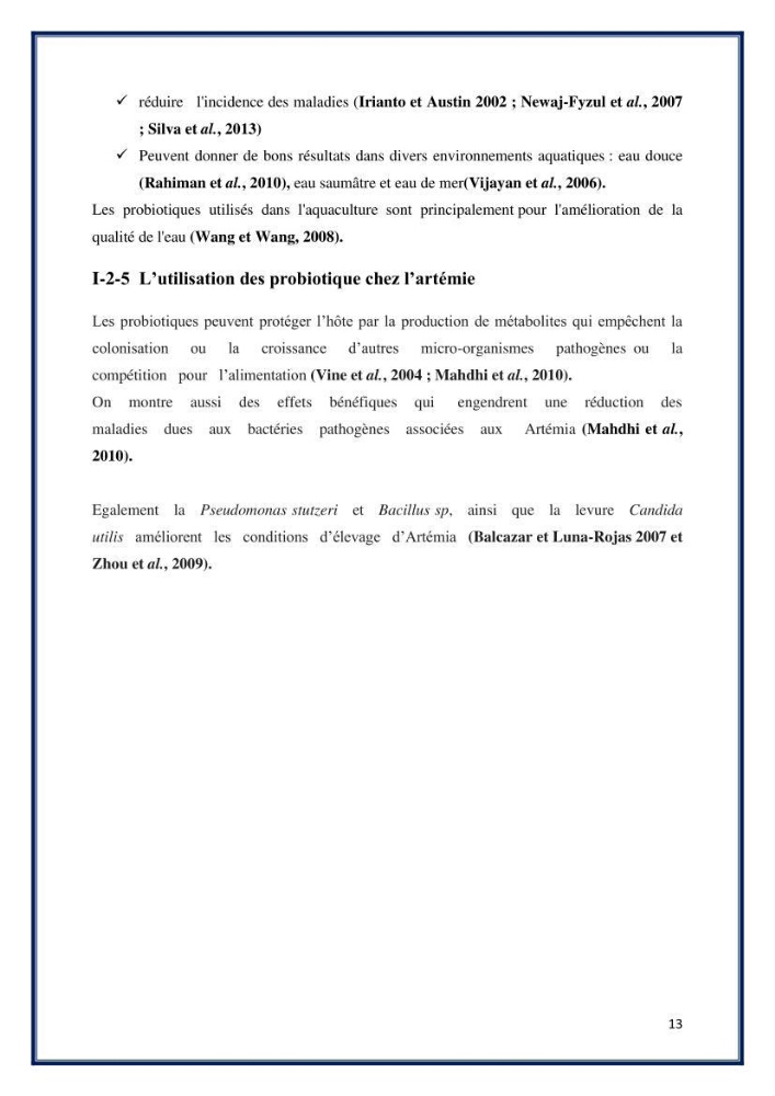 Application des souches à potentiel probiotique dans un élevage d’Artémie: