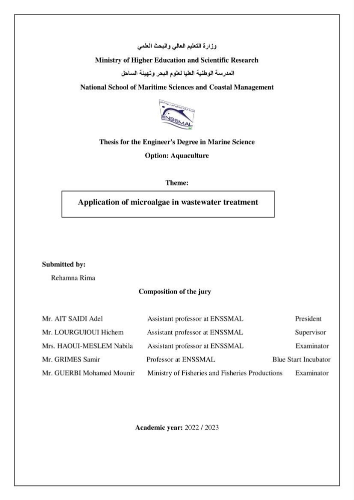 Application of microalgae in wastewater treatment