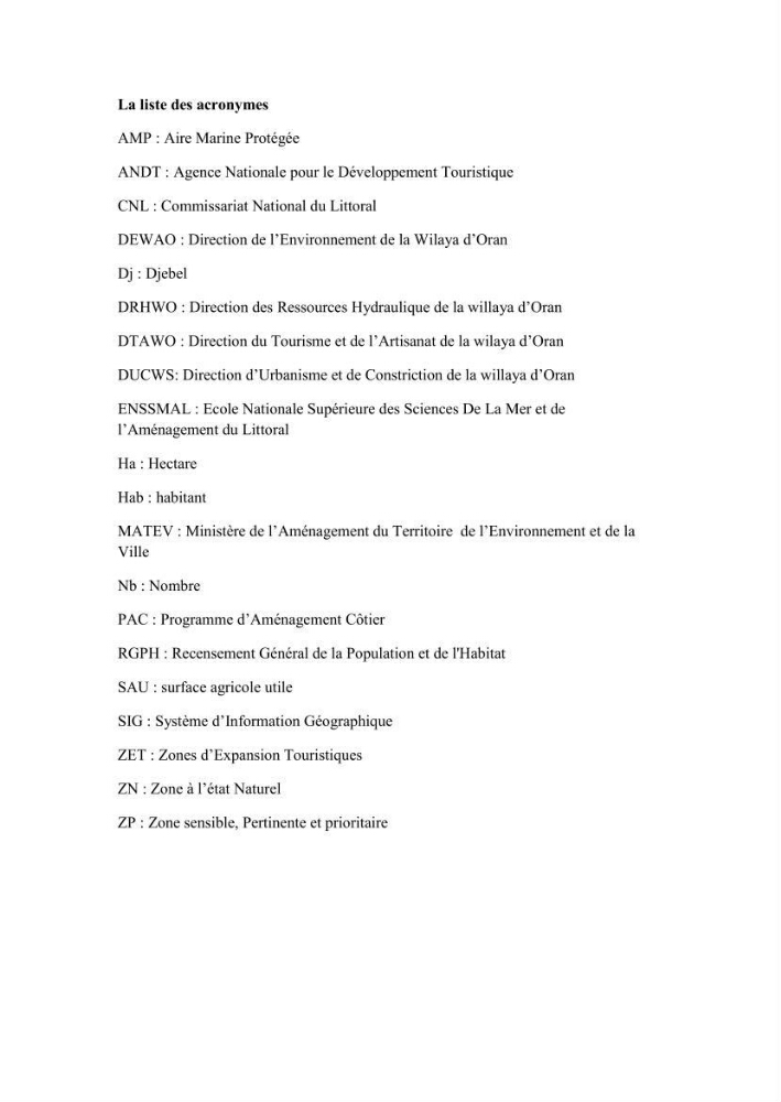 Evaluation de la mise en oeuvre de la loi n° 02-02 relative à la protection et à la valorisation du littoral au niveau de la wilaya d\'Oran