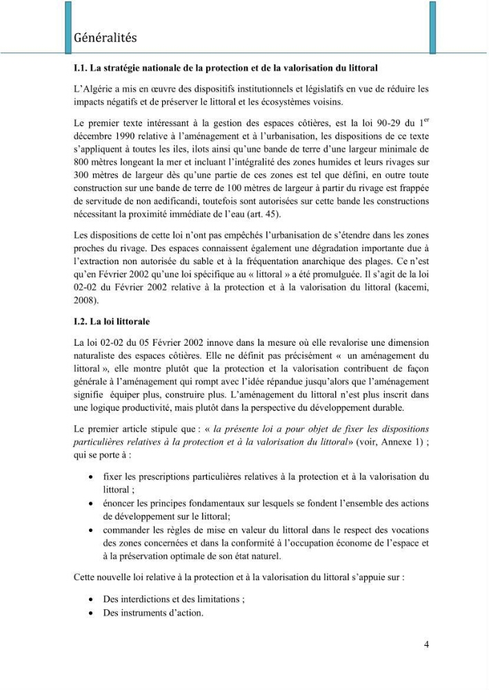 Evaluation de la mise en oeuvre de la loi n° 02-02 relative à la protection et à la valorisation du littoral au niveau de la wilaya d\'Oran