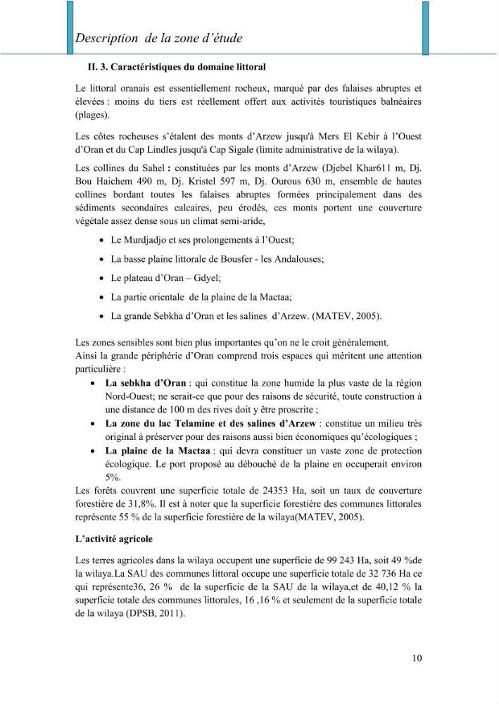 Evaluation de la mise en oeuvre de la loi n° 02-02 relative à la protection et à la valorisation du littoral au niveau de la wilaya d\'Oran