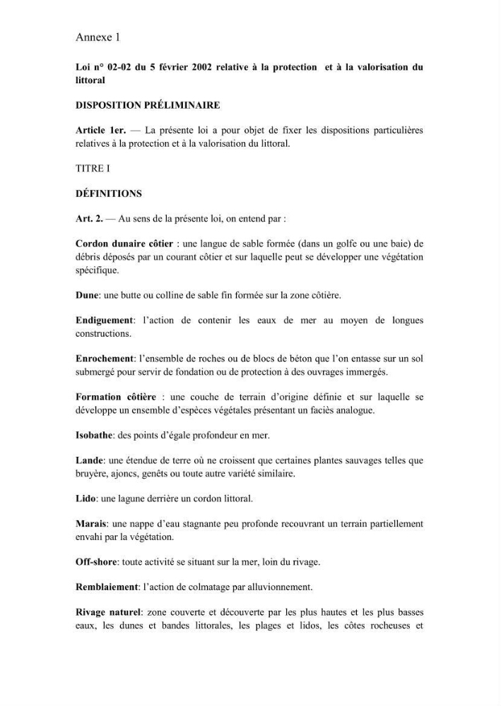 Evaluation de la mise en oeuvre de la loi n° 02-02 relative à la protection et à la valorisation du littoral au niveau de la wilaya d\'Oran