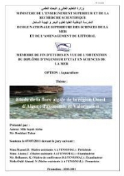 Etude de la flore algale de la région ouest d' Alger: taxonomie et valorisation