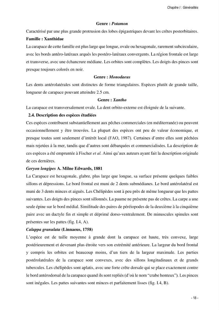 Les crabes chalutés dans le bassin algérien: systématique, Ecologie et Dynamique des populations exploitées