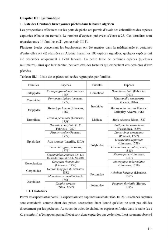 Les crabes chalutés dans le bassin algérien: systématique, Ecologie et Dynamique des populations exploitées