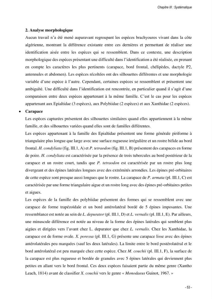 Les crabes chalutés dans le bassin algérien: systématique, Ecologie et Dynamique des populations exploitées