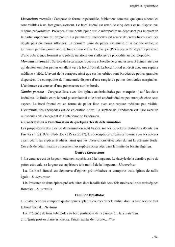 Les crabes chalutés dans le bassin algérien: systématique, Ecologie et Dynamique des populations exploitées