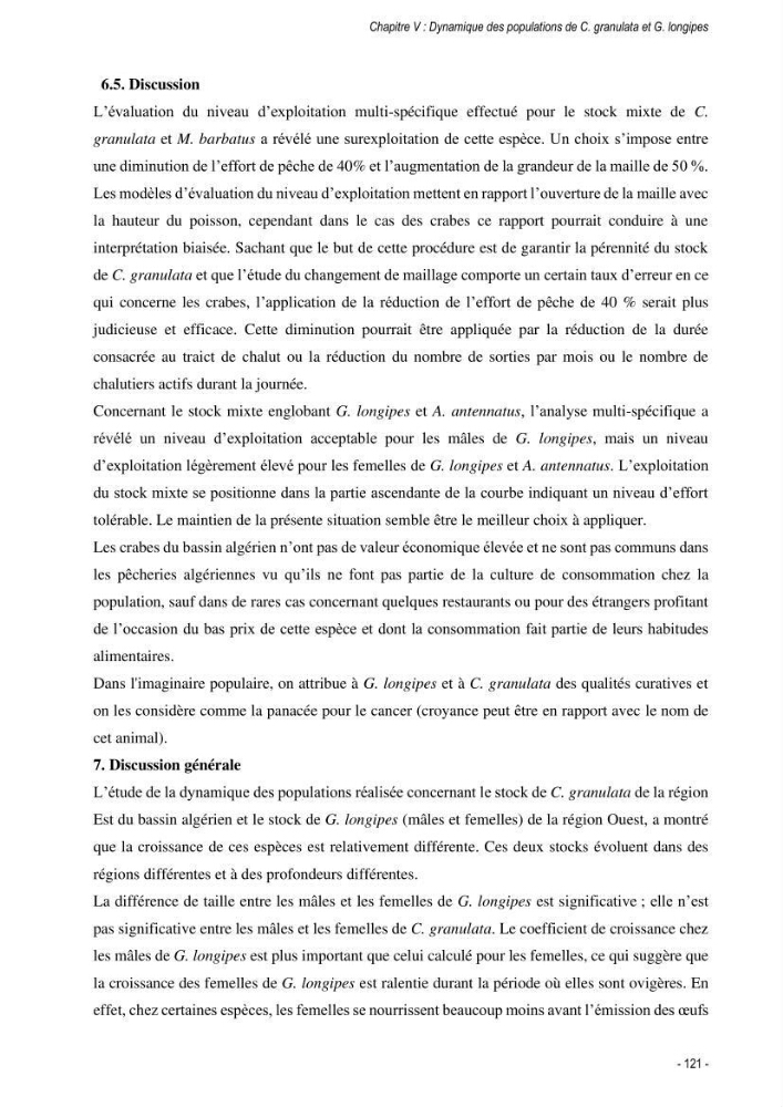 Les crabes chalutés dans le bassin algérien: systématique, Ecologie et Dynamique des populations exploitées
