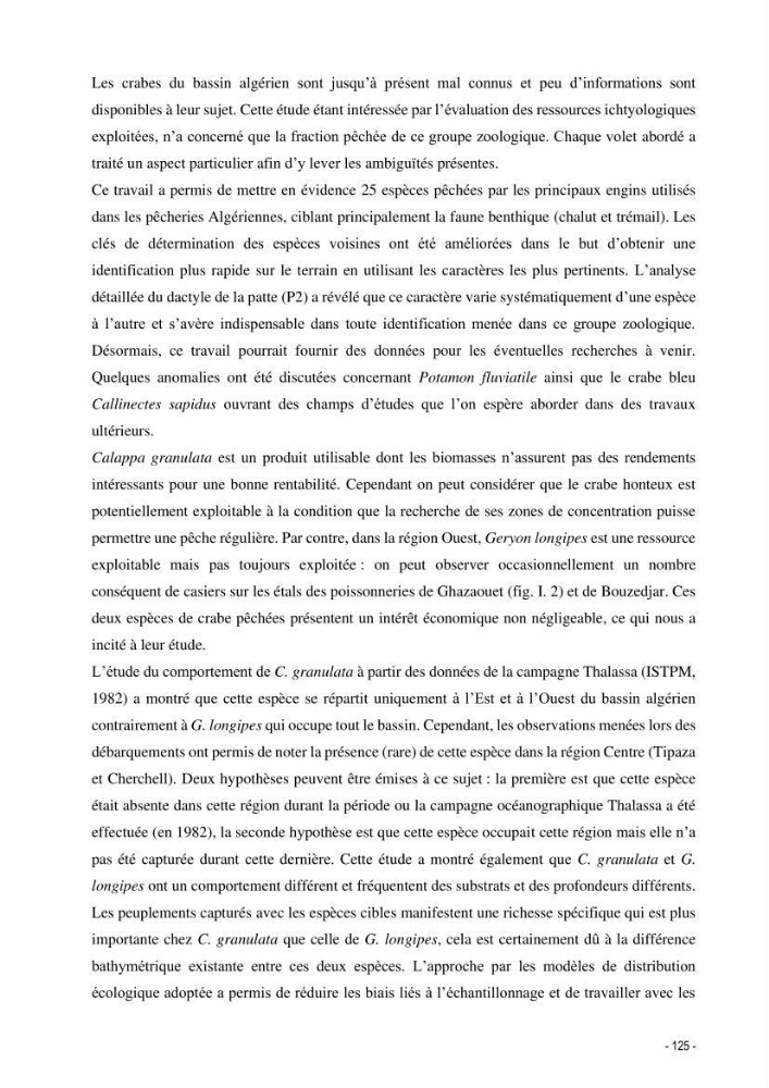 Les crabes chalutés dans le bassin algérien: systématique, Ecologie et Dynamique des populations exploitées