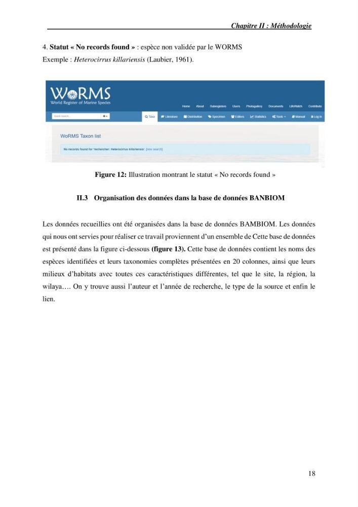 Inventaire de référence des polychètes de la côte algérienne composante de la base des données BANBIOM: