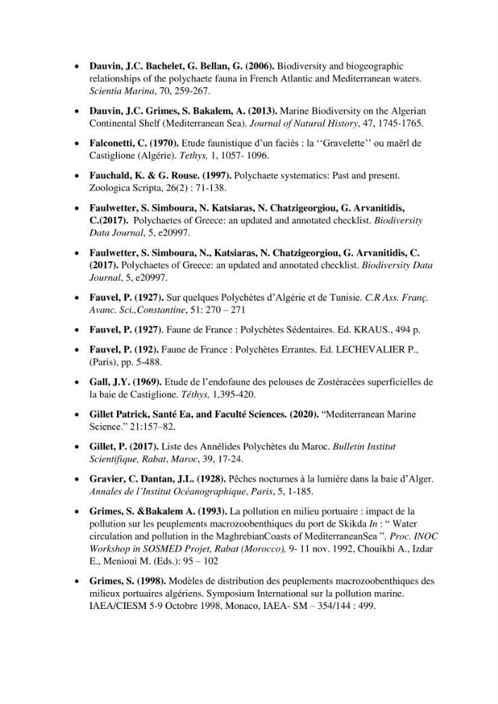 Inventaire de référence des polychètes de la côte algérienne composante de la base des données BANBIOM: