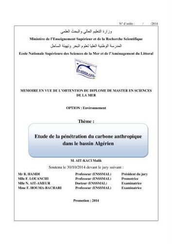 Etude de la pénétration du carbone anthropique dans le bassin algérien: Etude de la pénétration du carbone anthropique dans le bassin algérien: