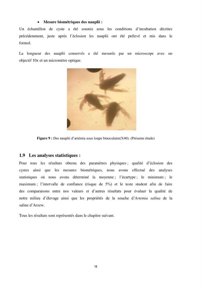 Mise en évidence des performances d\'élevage de différentes souches d\'Artémiz salina existantes en Algerie