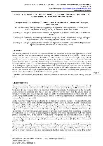 Effect of invasive blue carb CHITOSAN coating on extending the shelf life and quality of fresh strawberry fruits Effect of invasive blue carb CHITOSAN coating on extending the shelf life and quality of fresh strawberry fruits