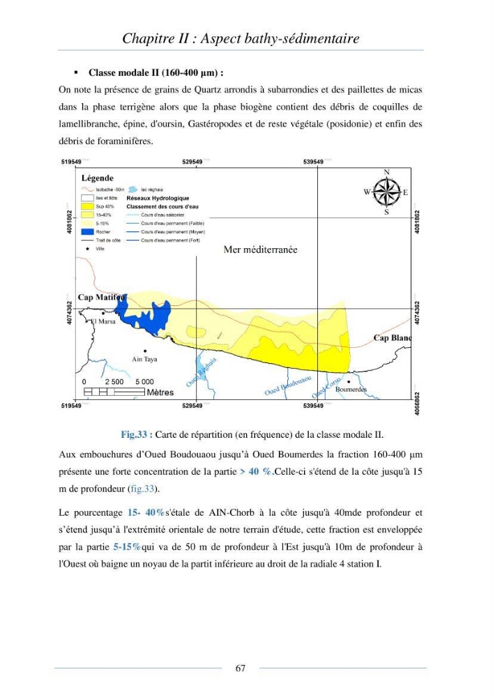 Mise en place d\'une base de donnée sédimentologique dans le domaine côtier de la grande baie de zemmouri : Etablissement de la carte morpho- sédimentaire