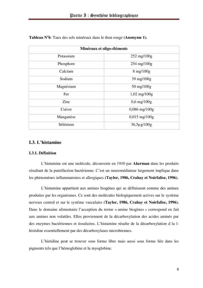 La recherche des entérocoques producteurs d\'histamine dans la chair du thon frais: