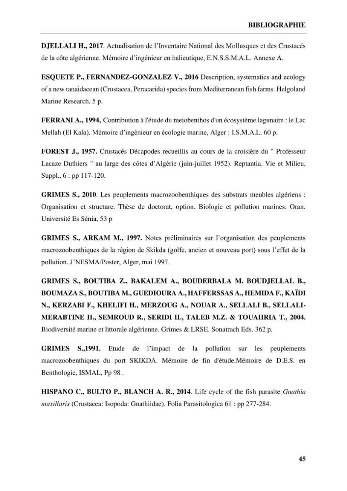 Inventaire des crustacés des milieux insulaires de l’Ouest Algérien: