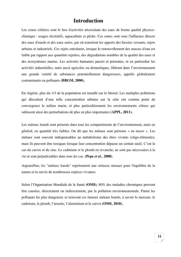 Suivi de la qualité des sédiments superficiels de Fouka marine par les métaux lourds