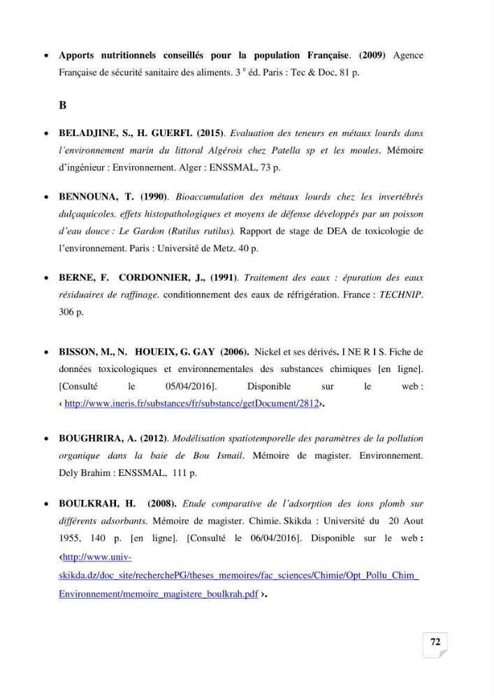 Suivi de la qualité des sédiments superficiels de Fouka marine par les métaux lourds