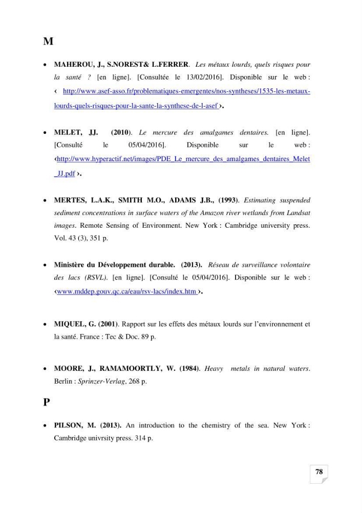 Suivi de la qualité des sédiments superficiels de Fouka marine par les métaux lourds