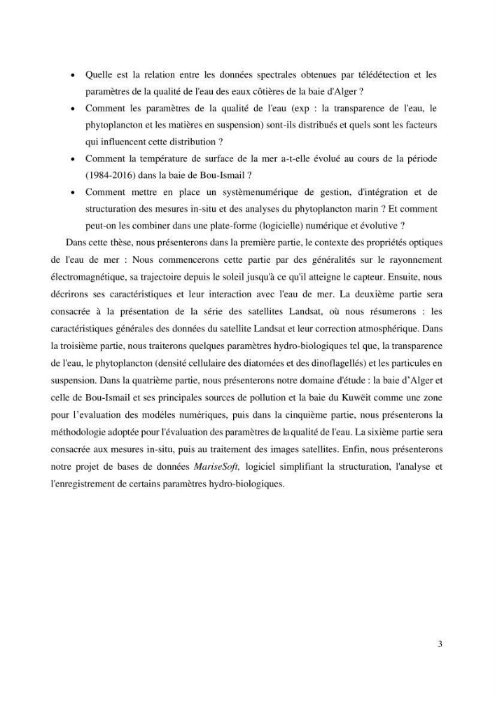 Evaluation de la couleur et de la qualité biologique des eaux marines de la côte algéroise à partir de l\'imagerie satellite et modélisation du phytoplancton marin
