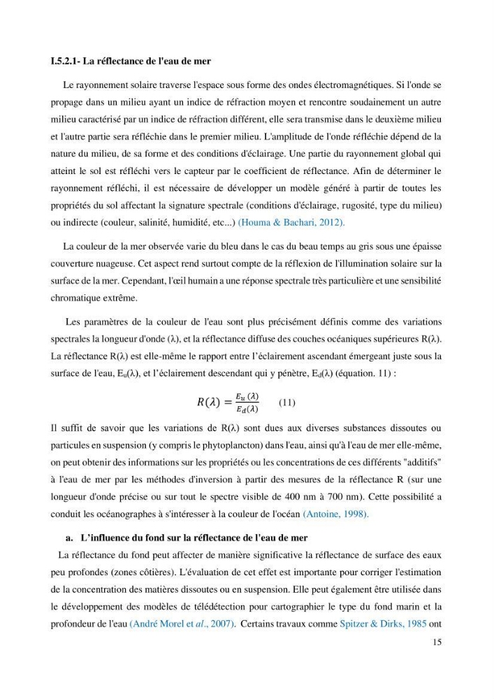 Evaluation de la couleur et de la qualité biologique des eaux marines de la côte algéroise à partir de l\'imagerie satellite et modélisation du phytoplancton marin