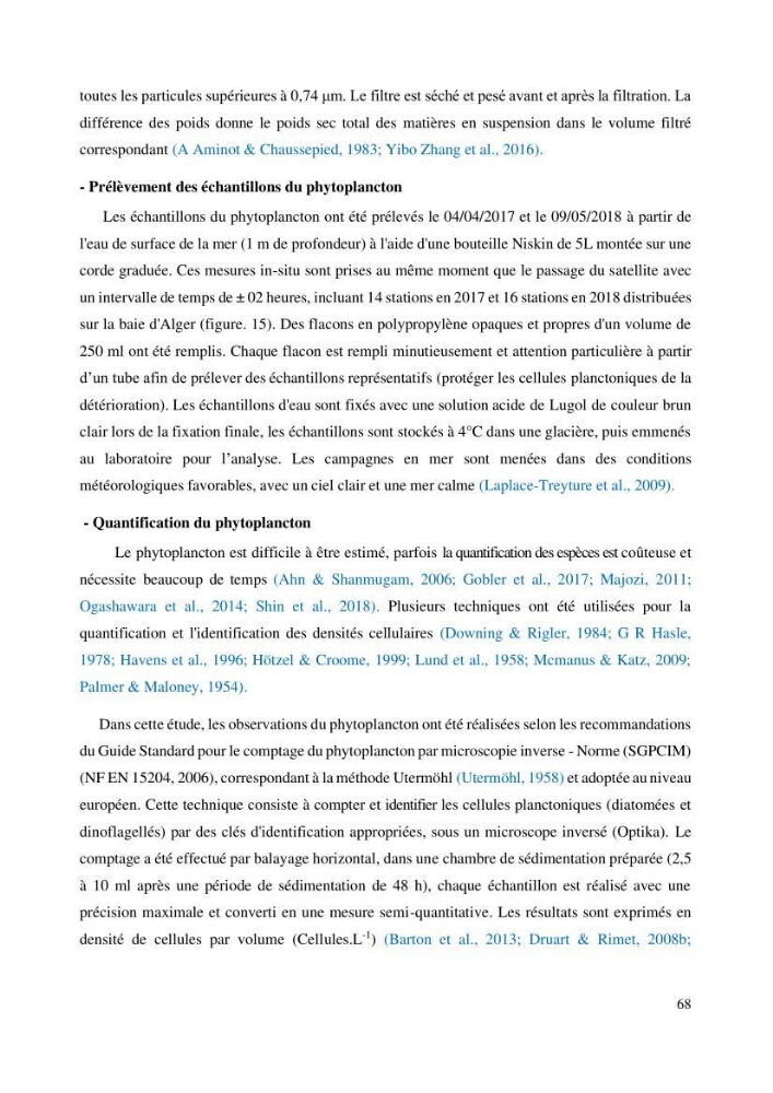 Evaluation de la couleur et de la qualité biologique des eaux marines de la côte algéroise à partir de l\'imagerie satellite et modélisation du phytoplancton marin
