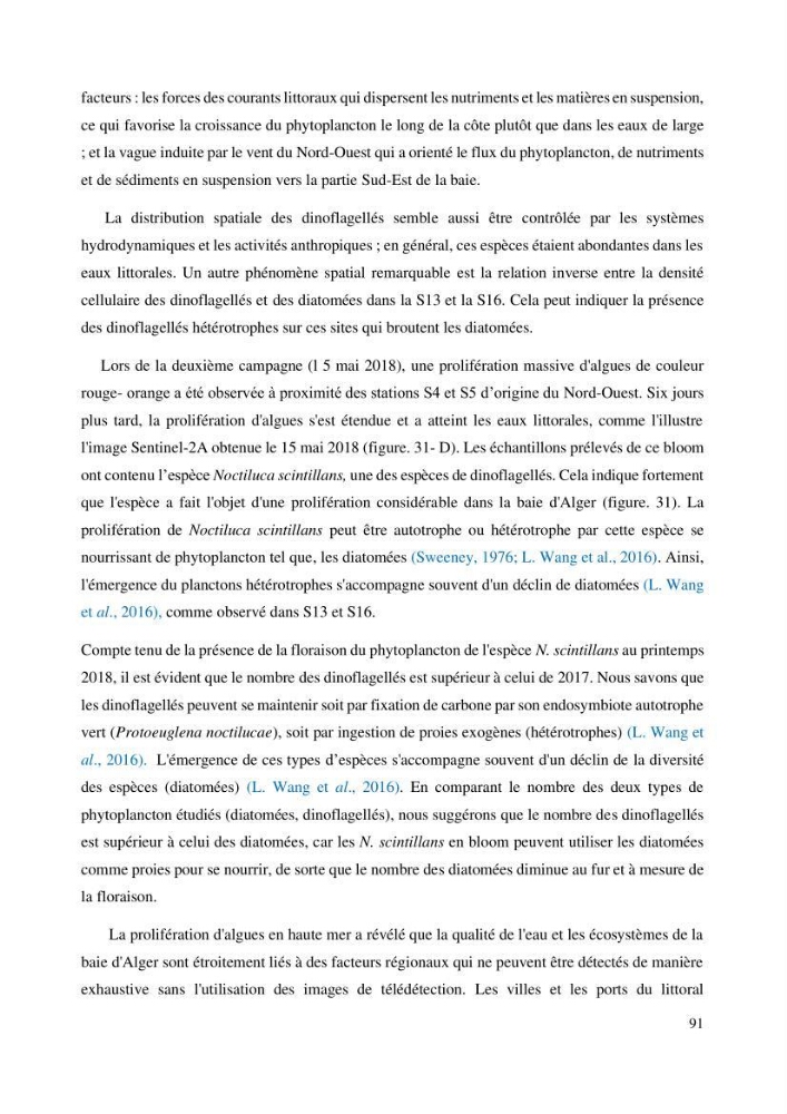 Evaluation de la couleur et de la qualité biologique des eaux marines de la côte algéroise à partir de l\'imagerie satellite et modélisation du phytoplancton marin