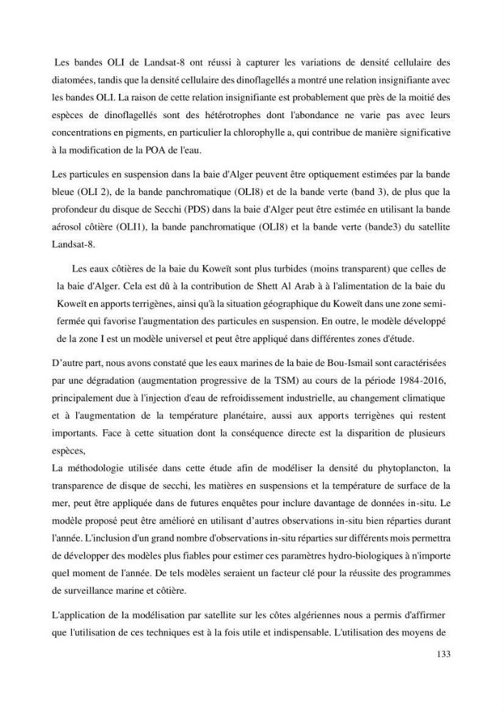 Evaluation de la couleur et de la qualité biologique des eaux marines de la côte algéroise à partir de l\'imagerie satellite et modélisation du phytoplancton marin