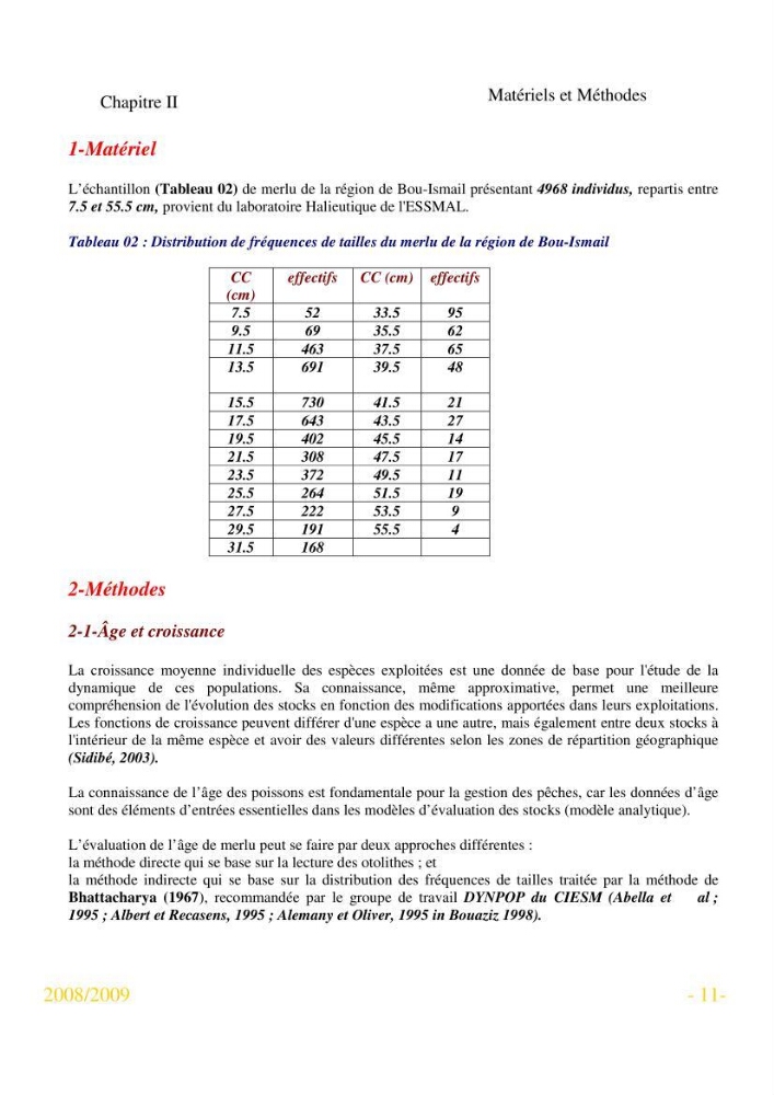 Utilisation des logiciels FISAT 2 (version 1.2.0 gayanilo et al., 2004) et fishparm pour l\'estimation des paramètres biologique des espèces animales marines
