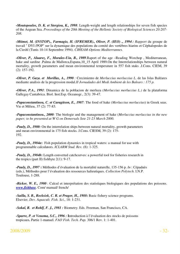 Utilisation des logiciels FISAT 2 (version 1.2.0 gayanilo et al., 2004) et fishparm pour l\'estimation des paramètres biologique des espèces animales marines
