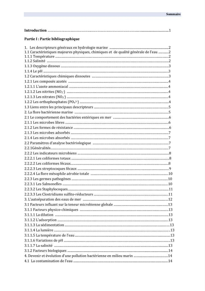 Contribution à l \'étude des paramètres physico-chimiques et bactériologiques de l\'embouchure de l\'oued \"Béni-Messous\":