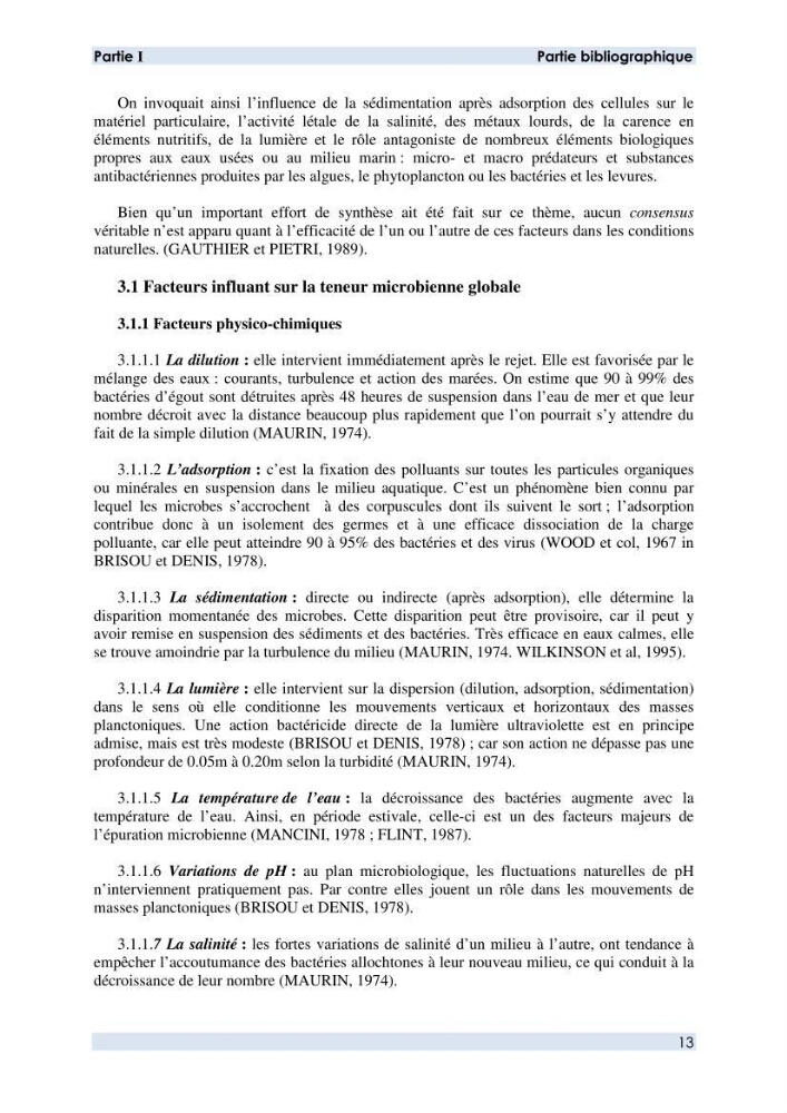 Contribution à l \'étude des paramètres physico-chimiques et bactériologiques de l\'embouchure de l\'oued \"Béni-Messous\":