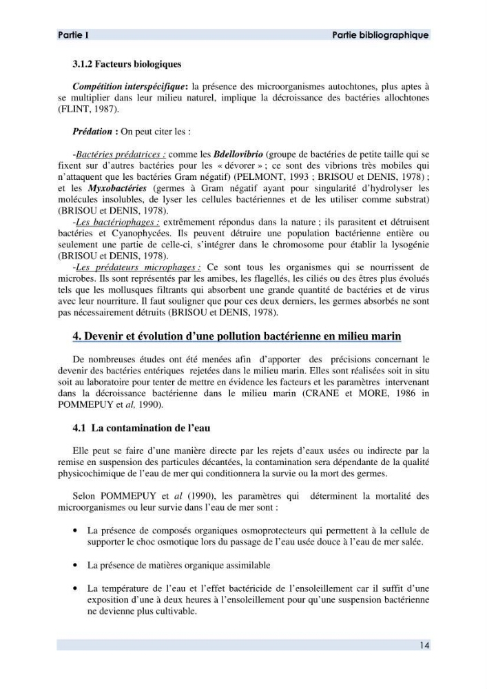 Contribution à l \'étude des paramètres physico-chimiques et bactériologiques de l\'embouchure de l\'oued \"Béni-Messous\":