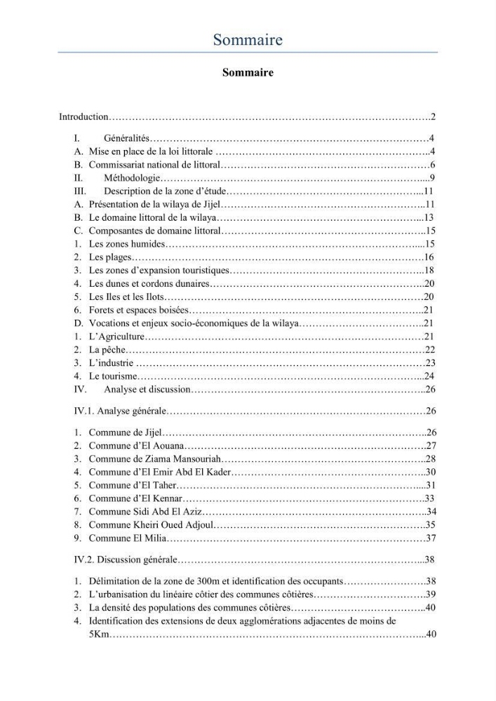 Evaluation de la mise en oeuvre de la loi 02-02 relative à la protection et à la valorisation du littoral au niveau de la wilaya de Jijel