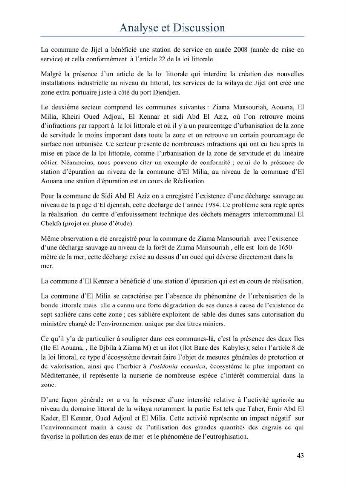 Evaluation de la mise en oeuvre de la loi 02-02 relative à la protection et à la valorisation du littoral au niveau de la wilaya de Jijel