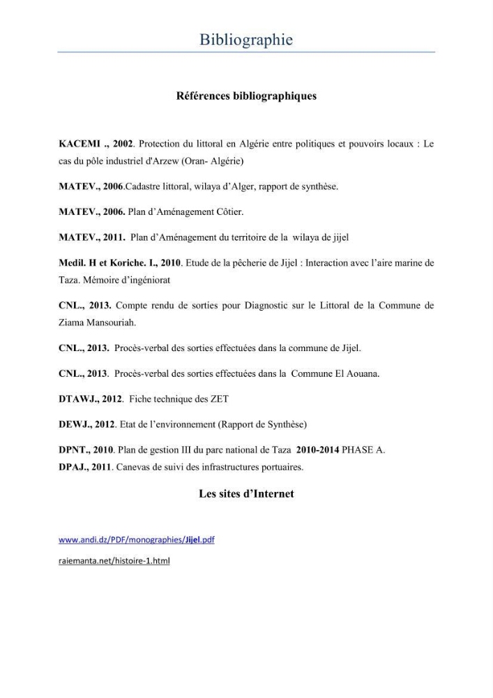Evaluation de la mise en oeuvre de la loi 02-02 relative à la protection et à la valorisation du littoral au niveau de la wilaya de Jijel
