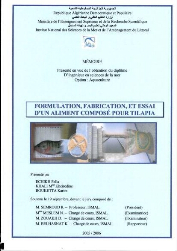 Formulation, fabrication, et essai d'un aliment composé pour Tilapia Formulation, fabrication, et essai d'un aliment composé pour Tilapia
