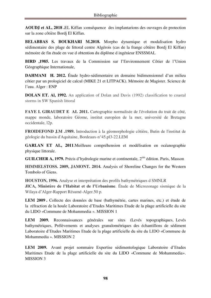 Etude de protection de la zone de LIDO Mohammedia (Alger):