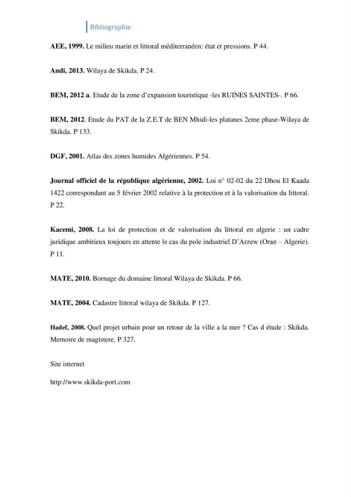 Létat de la mise en oeuvre de la loi 02-02-2002 de la protection et la valorisation de littoral dans la wilaya de Skikda