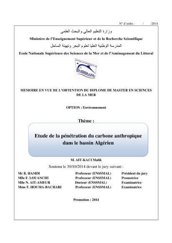Etude de la pénétration du carbone anthropique dans le bassin algérien Etude de la pénétration du carbone anthropique dans le bassin algérien