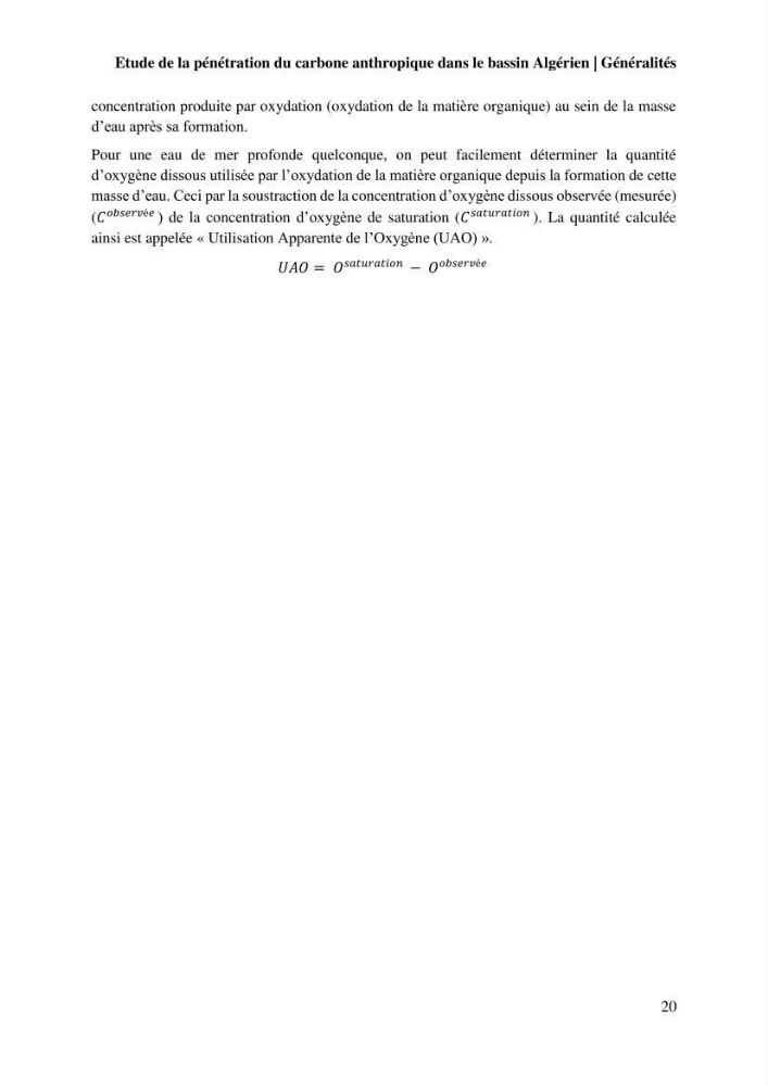 Etude de la pénétration du carbone anthropique dans le bassin algérien