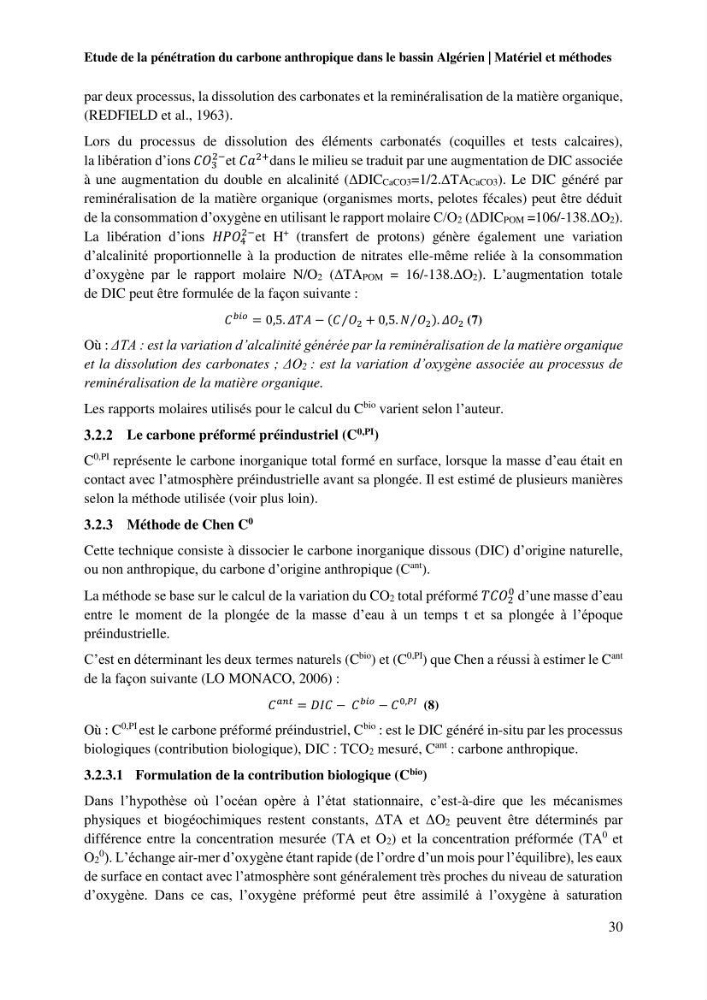 Etude de la pénétration du carbone anthropique dans le bassin algérien