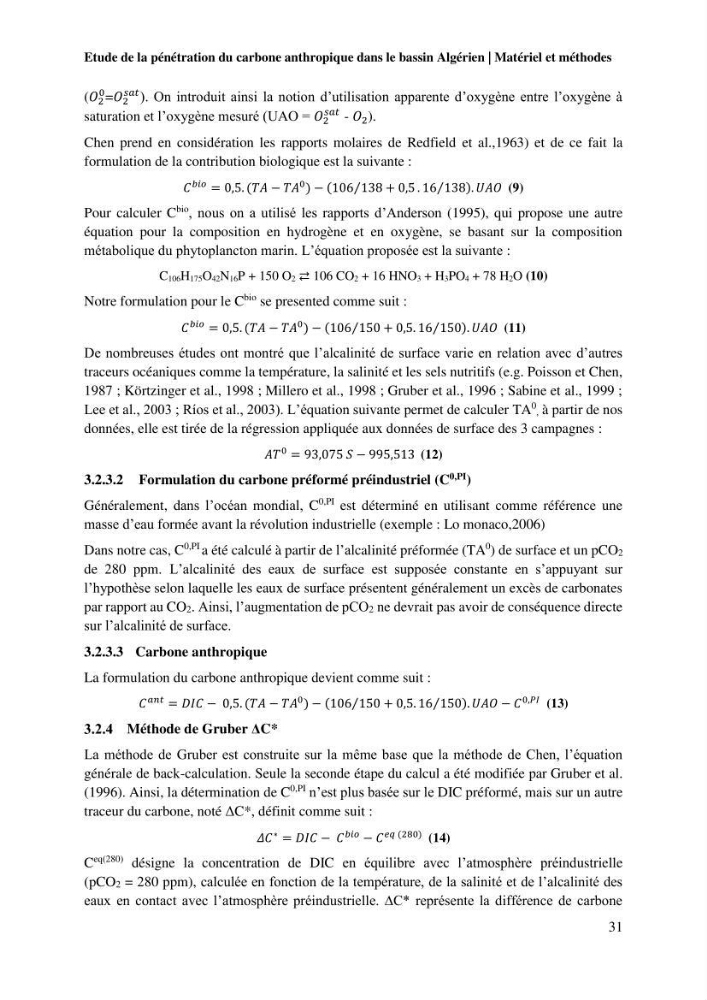 Etude de la pénétration du carbone anthropique dans le bassin algérien