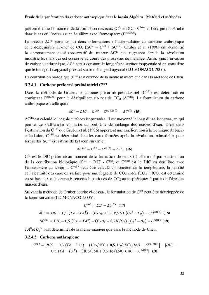 Etude de la pénétration du carbone anthropique dans le bassin algérien