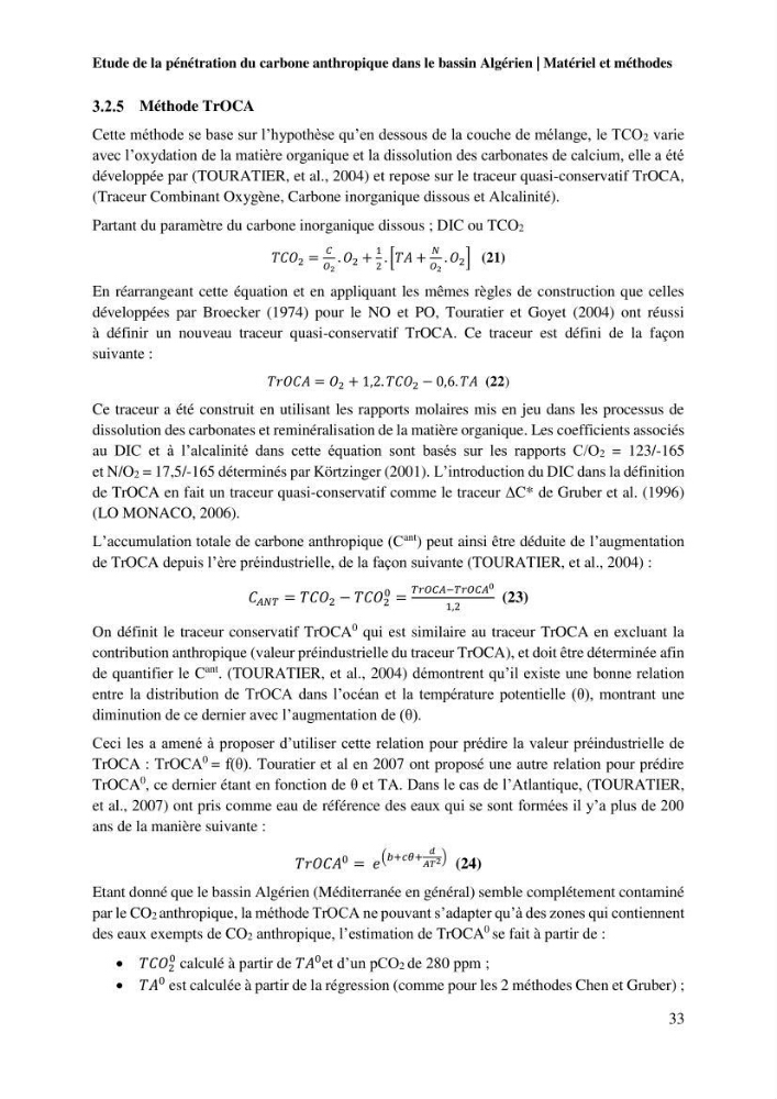 Etude de la pénétration du carbone anthropique dans le bassin algérien