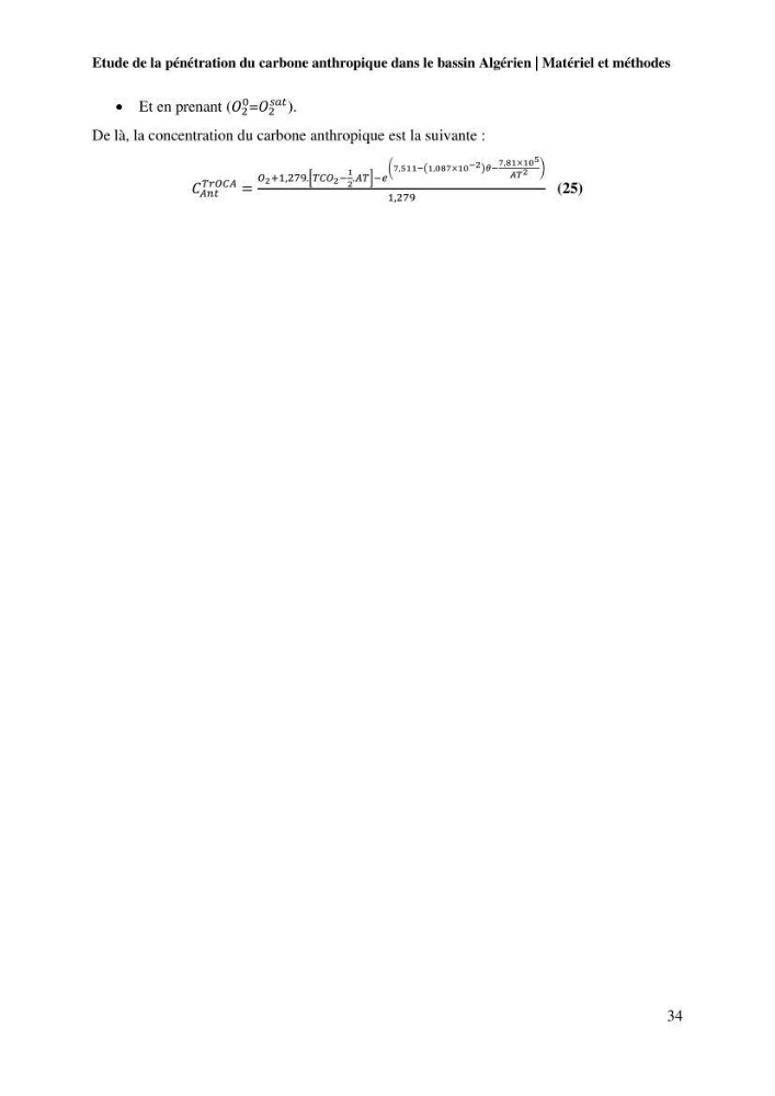 Etude de la pénétration du carbone anthropique dans le bassin algérien