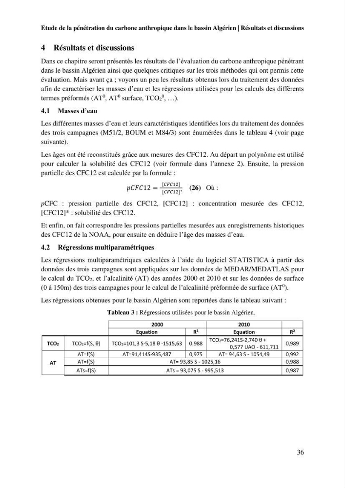 Etude de la pénétration du carbone anthropique dans le bassin algérien