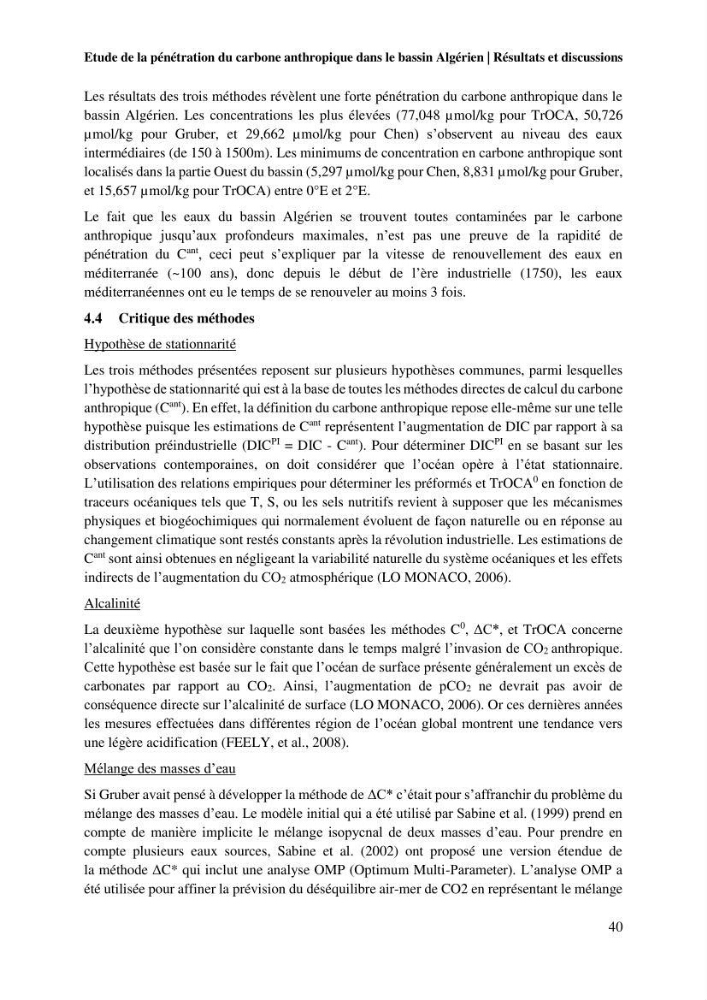 Etude de la pénétration du carbone anthropique dans le bassin algérien